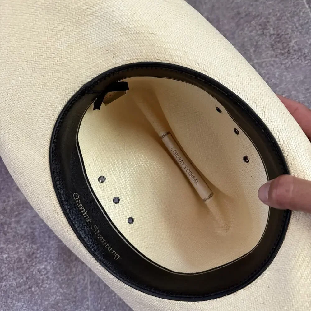 Men's Vintage 80's Cordray's Corral Genuine Shantung Beige Cowboy Hat Sz 6 7/8